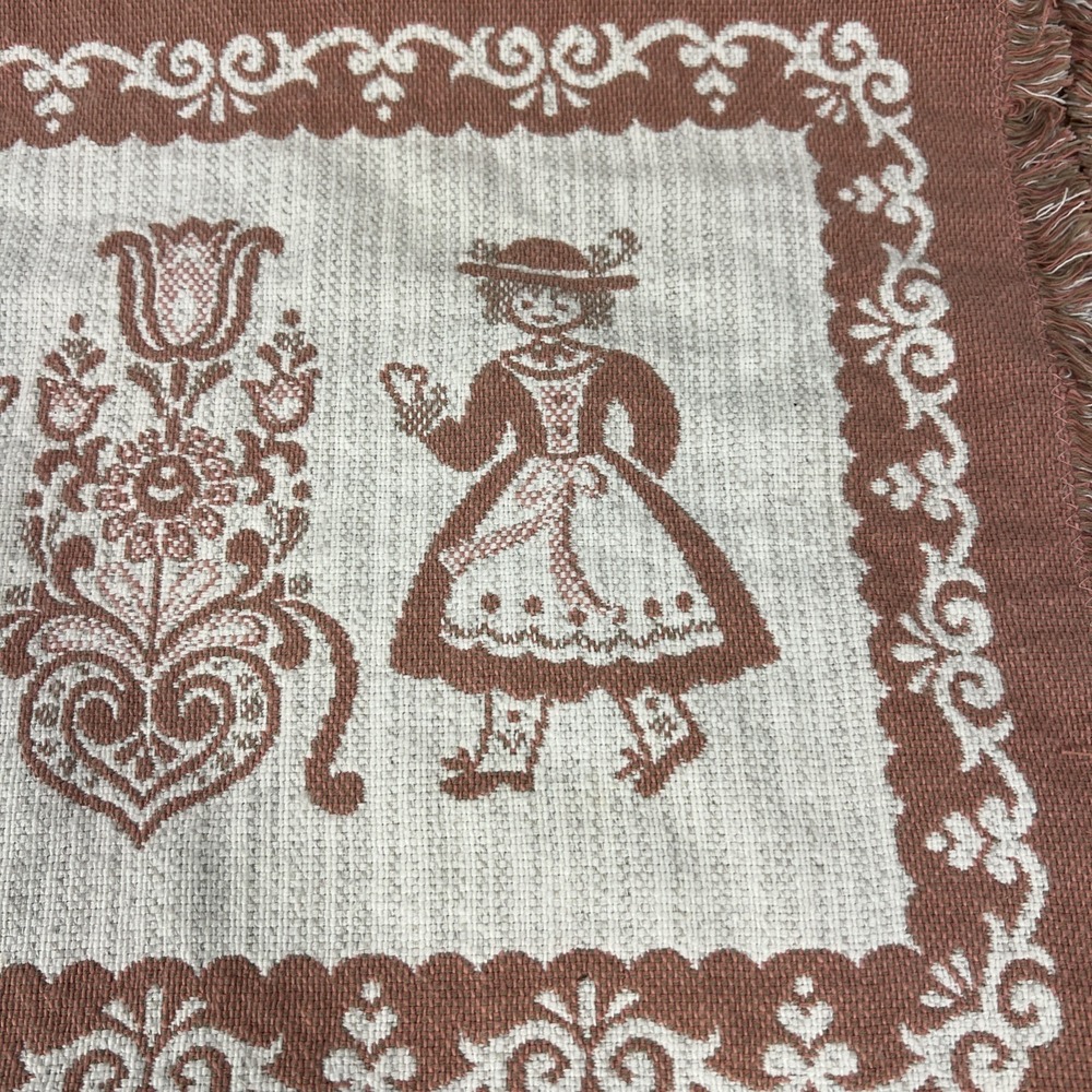 Vintage‎ Set Of 4 Austrian Placemats Pink Fringe Woven Folk Art Cotton/Linen - Picture 5 of 15